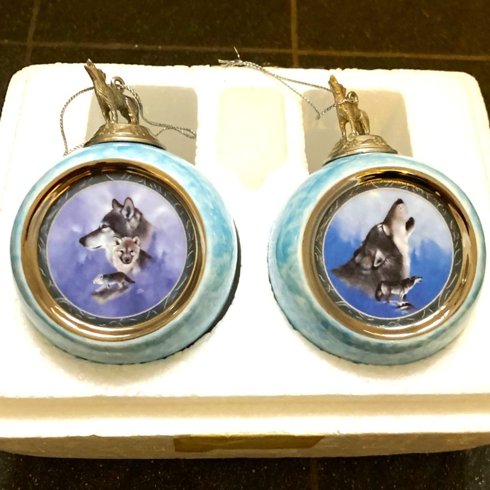 Handsome wolf ornaments - Bradford Edition's Spirit of the Wilderness collection